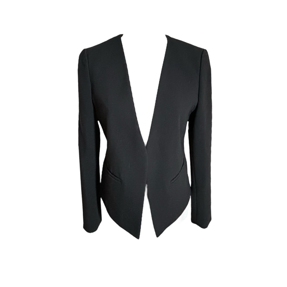 Ann Taylor LOFT Women's Black Open Front Collarless Blazer in size Medium Petite
